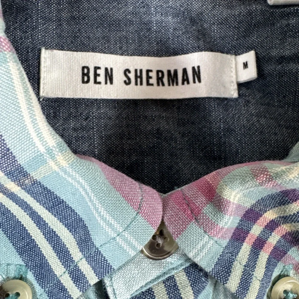 Ben Sherman Men's Plaid‎ Multicolor Medium Long Sleeve Button Up 100% Cotton